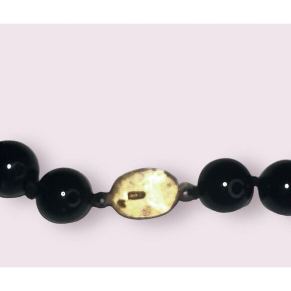 Black Onyx Necklace Be ads Gilt Sterling Silver Clasp 34 Inch Long 100g - Picture 3 of 5